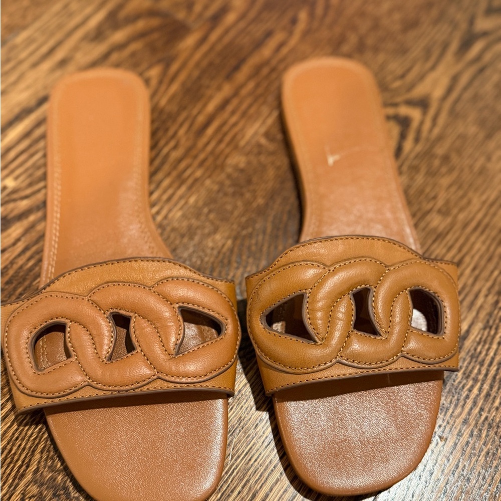Zara Tan Braided-Detail Slide Sandals